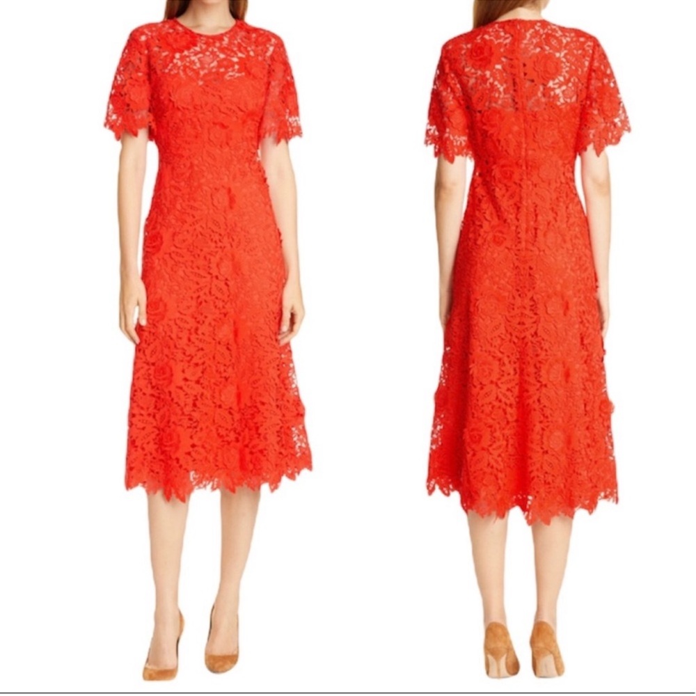 LELA ROSE Flutter Sleeve Guipure Lace Midi Dress NEW Size 8